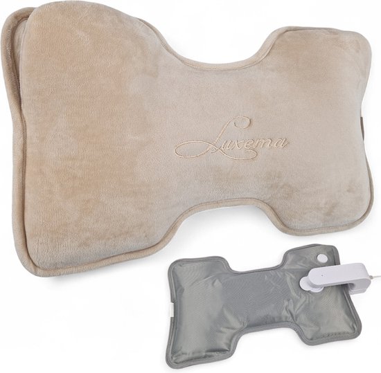 Luxema XL Elektrische Warmtekruik - Met Wasbare Hoes - Draadloos & Extra Groot (41x25 cm) | Handwarmer & Lichaamswarmtekussen - Beige