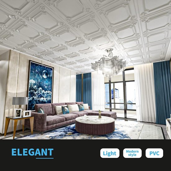 12 stuks PVC plafondtegels 61x61cm Wit Wainscoting Panelen Lijm Up - 4.