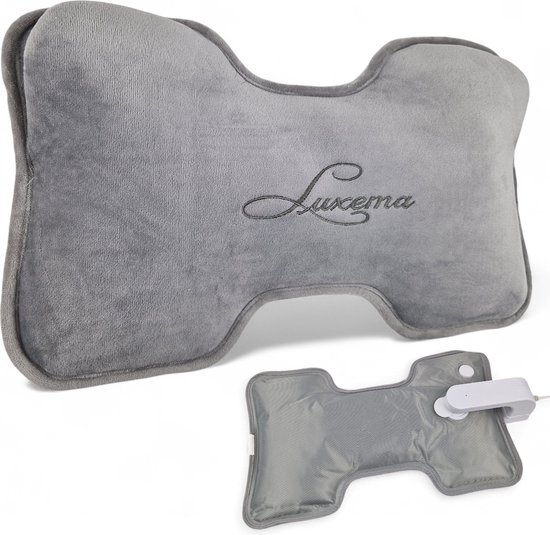 Luxema XL Elektrische Warmtekruik - Met Wasbare Hoes - Draadloos & Extra Groot (41x25 cm) | Handwarmer & Lichaamswarmtekussen - Grijs