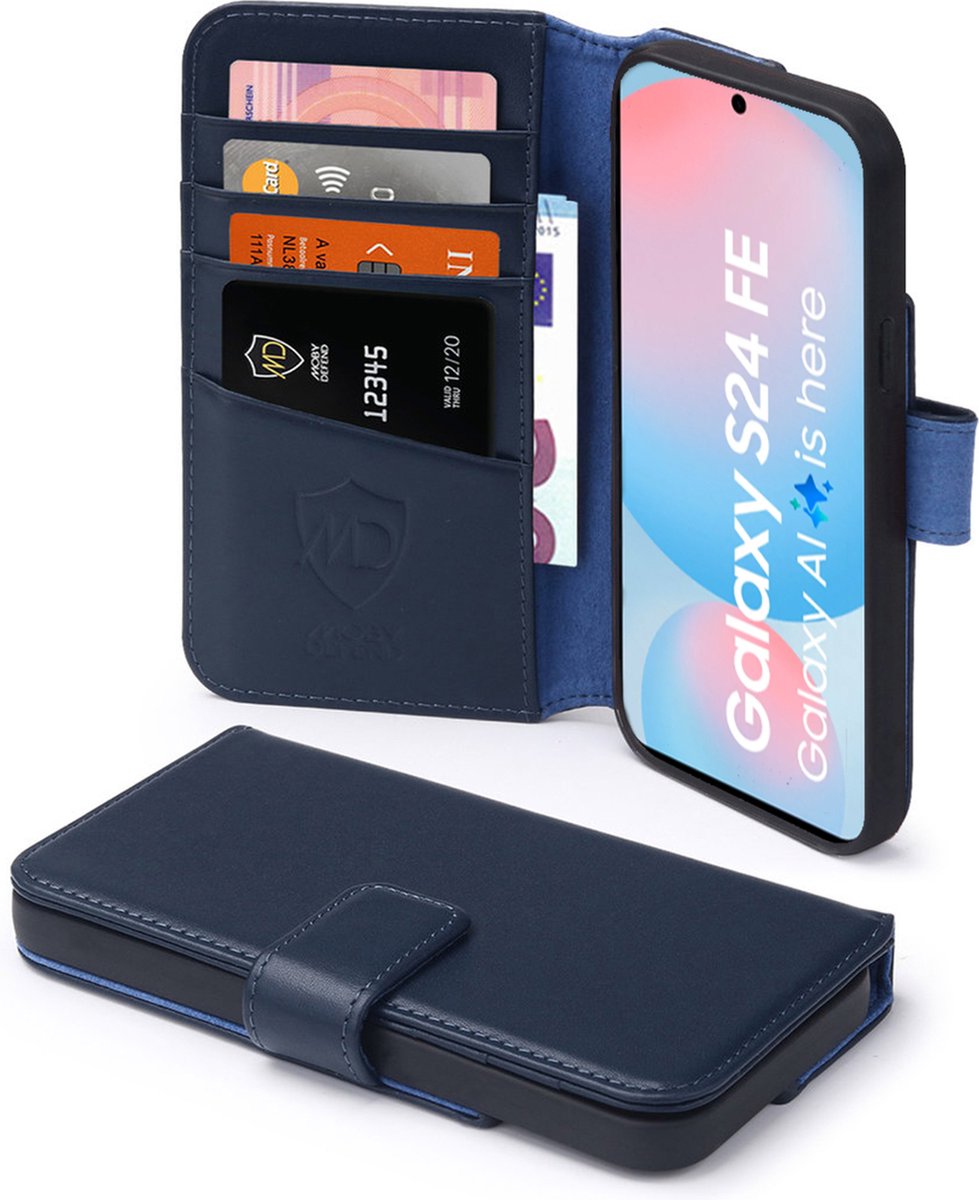 MobyDefend Hoesje - Geschikt voor Samsung Galaxy S24 FE - Luxe Leren Wallet Bookcase - Blauw