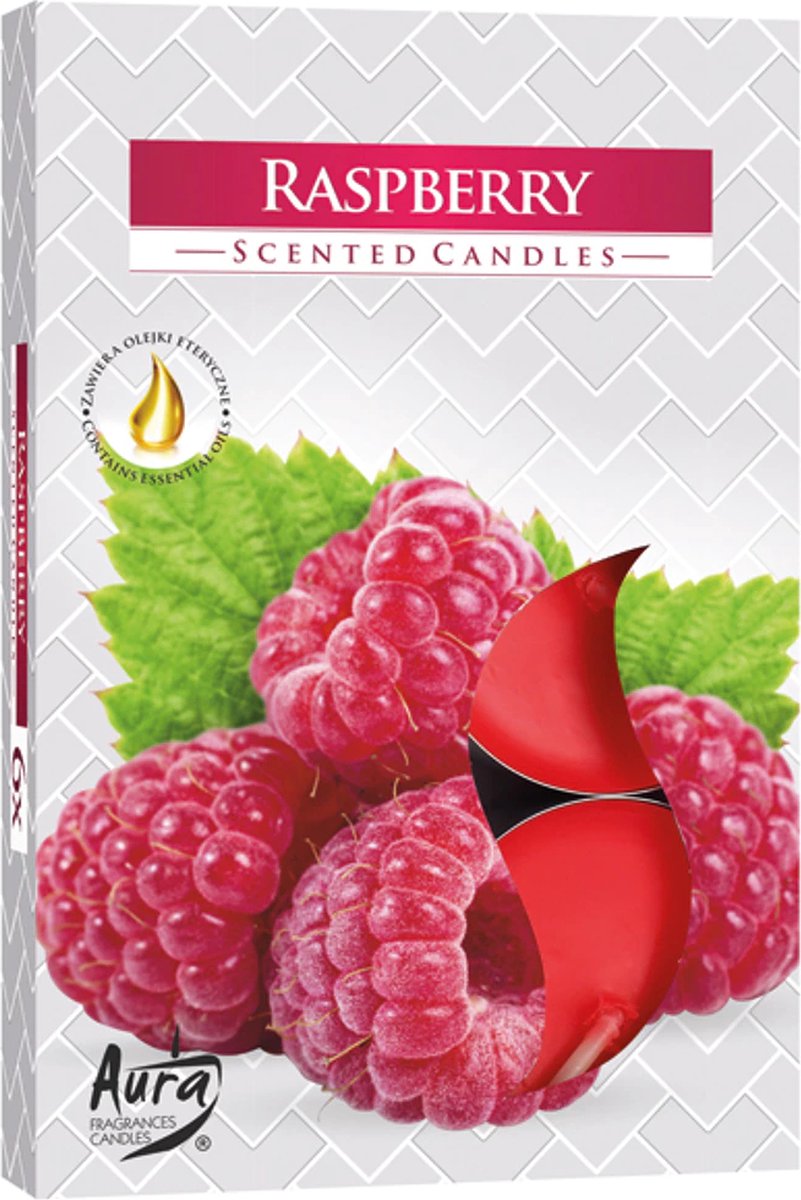 Aura - Geur Theelichtjes / Geurkaarsen / Waxinelichtjes / Scented Candles - Framboos/Raspberry - Zoete geur - 1 doosje met 6 waxinelichtjes