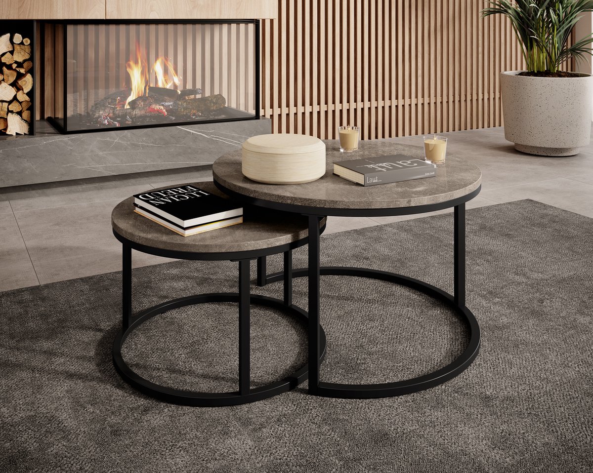 Meubella - Salontafel Rica - Grijs marmerlook - Set van 2