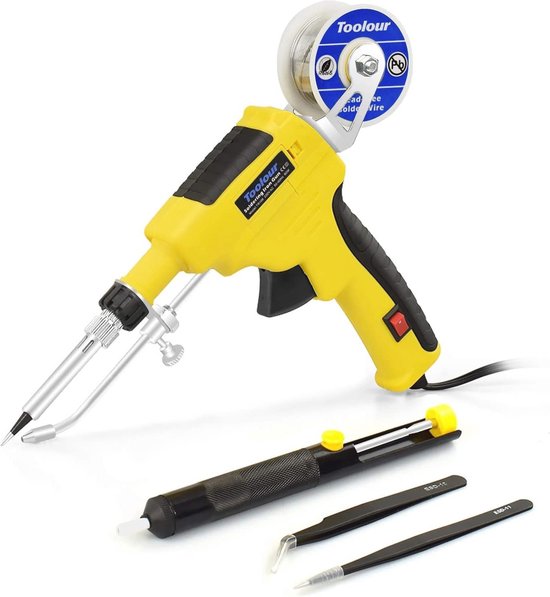 Soldeerboutset, 60 W, automatisch elektronisch soldeerpistool kit met desoldeerpomp, pincet, handheld solderen tinnen pistool voor sieraden, doe -het-zelvers, reparatie van printplaten
