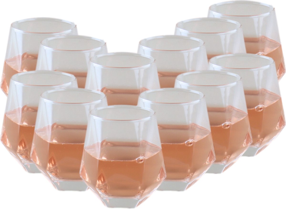 OTIX Waterglazen - Set van 12 - 300ml - Diamant vorm - Transparant - Glas
