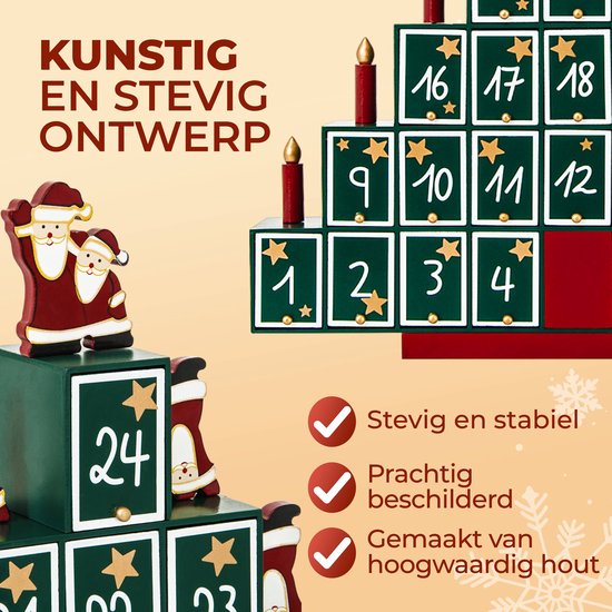 Spielwerk Adventskalender Pyramide – 24 Vakjes - 45x45x7cm - Groen