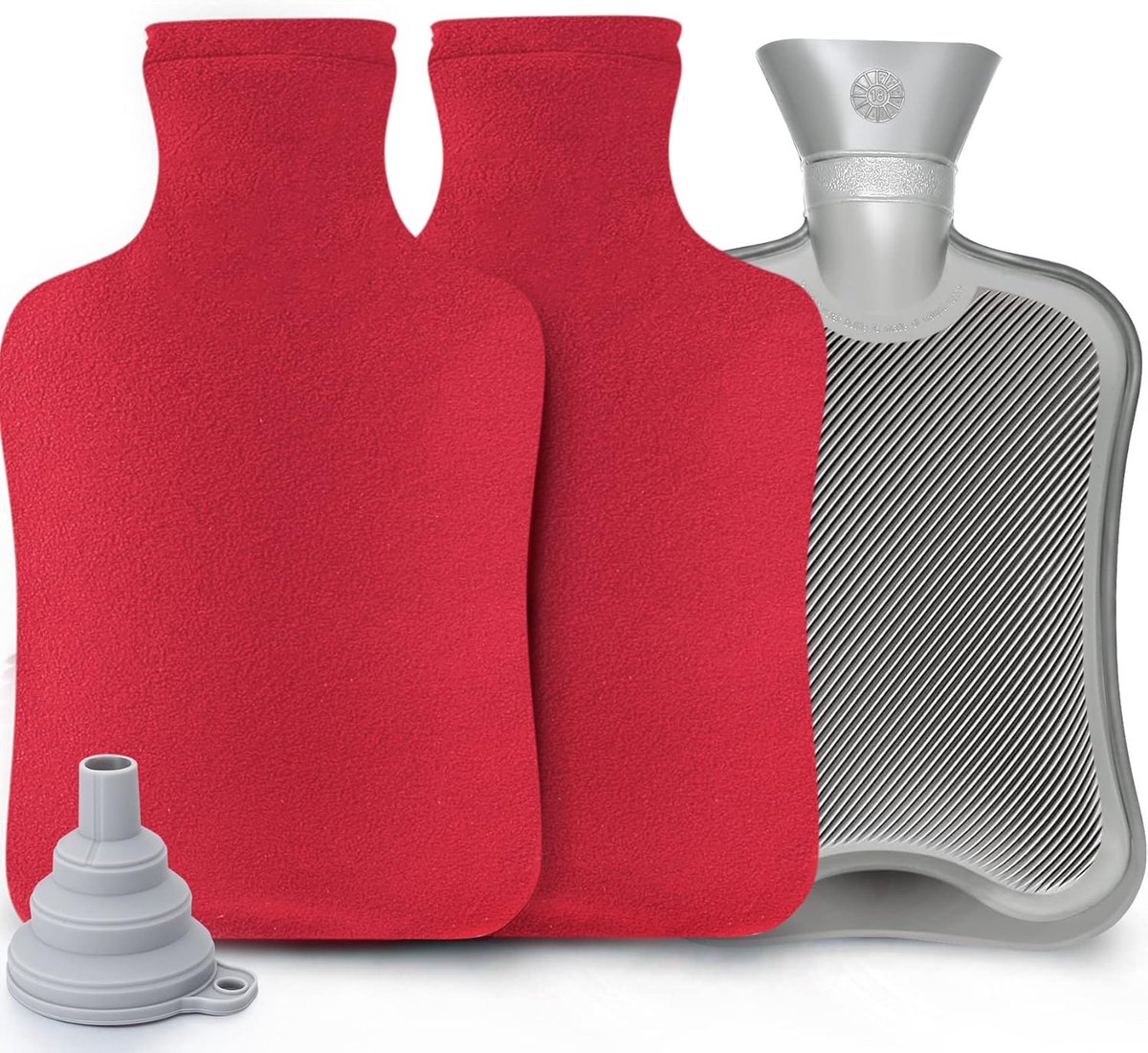 Warmwaterkruik met een inhoud van 2 l - rood voor vrouwen - premium natuurlijke warmer waterfles rubber zachte pluche hoes verwijderbaar en wasbaar voor pijnverlichting voor nek (1 pak