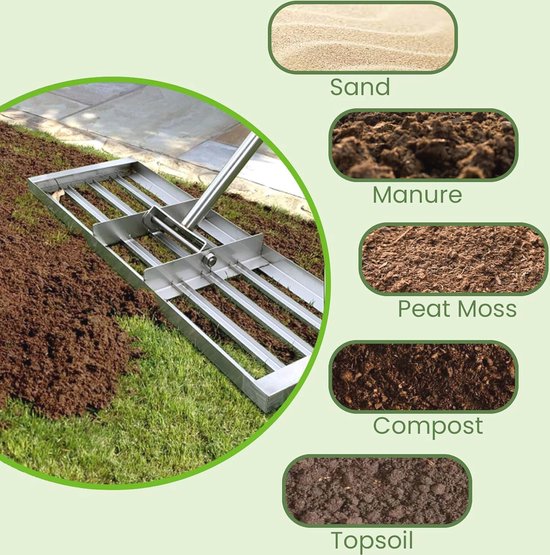 Gazonnivellerende Hark met Roestvrijstalen Handgreep - 36" x 10" Hark voor Bodemvuil en Zandtopdressing van Rocklin Industry — afbeelding 2