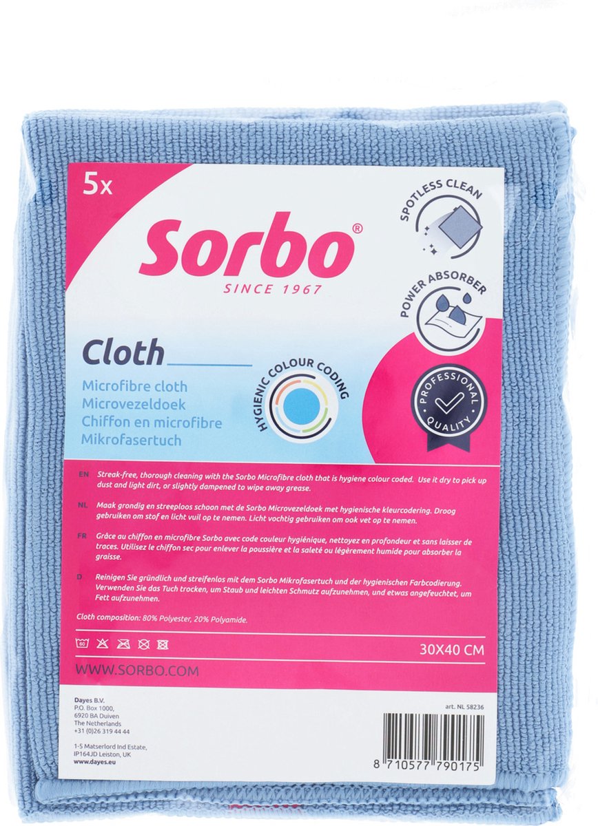 Goedkoopste Sorbo - Professionele microvezeldoeken - blauw - 30x40 cm - 5 stuks