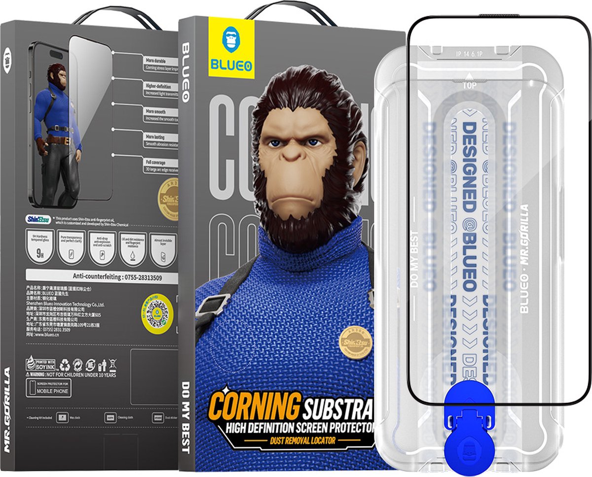 BLUEO Gorilla Glasfolie - Screenprotector Geschikt voor iPhone 14 Pro - met Applicator
