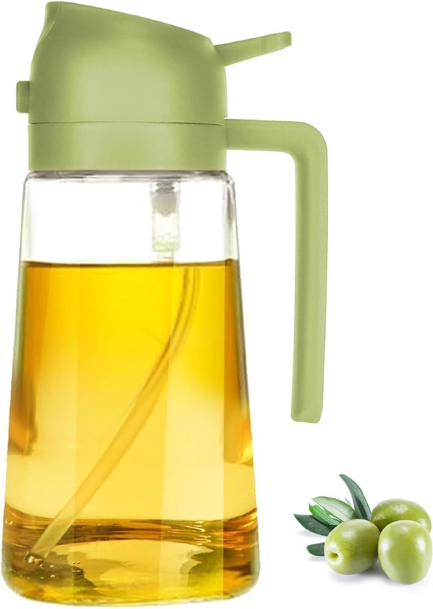 Flow Goods 2-in-1 Olijfolie Sprayer – Groen - Olijfolie Fles met Giet- en Sprayfunctie - Navulbaar Olie Glas – 470 ML – Cooking Spray - BBQ Accesoires – Airfryer