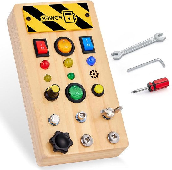 Activiteitenbord Met LED Lichtschakelaar - Houten Speelgoed Montessori Baby Reisspeelgoed Sensorisch Bord 1 5 Jarigen Educatief Peuters Van 1 Jaar Kinderen Van 1 Jaar Busy Board 319712