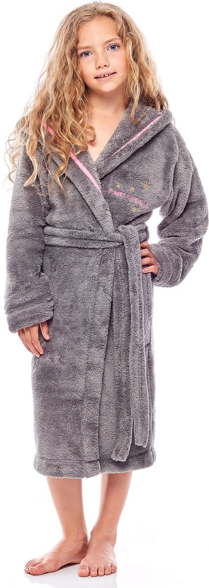 L&L Kinderen Badjas met Capuchon - Wasmachine bestendig - Polyester - LL-Ila - Onyx (FM-001) - 110-116
