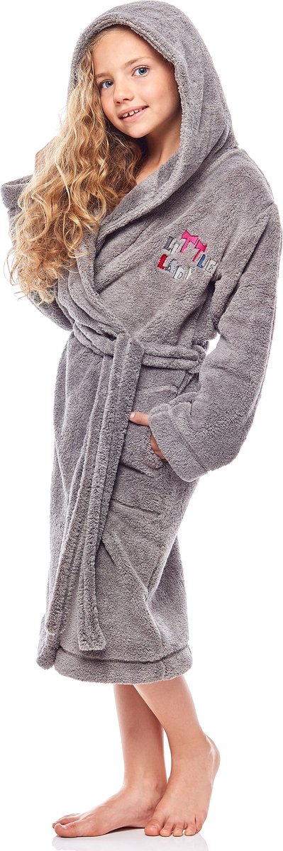 L&L Kinderen Badjas met Capuchon - Wasmachine bestendig - Polyester - LL-Ila - Onyx (LL-006) - 110-116