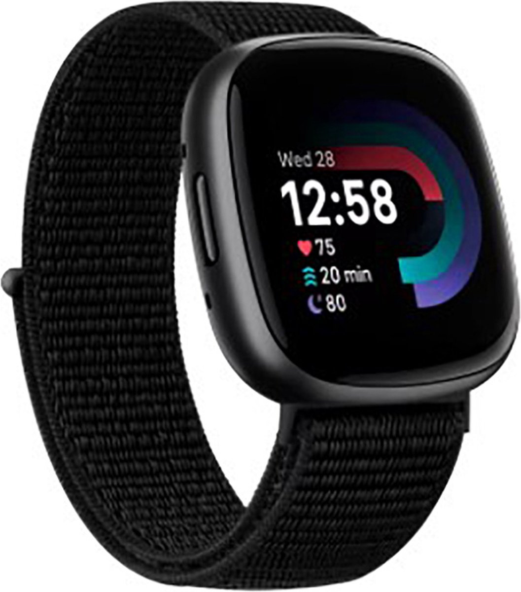 Actie4you® - Nylon bandje - geschikt voor Fitbit Charge 3 / Fitbit Charge 4 - Zeeschelp – Met klitteband sluiting – 22MM – Fitbit bandje - Zwart