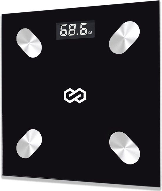 Infinity Goods Digitale Personenweegschaal met App - Smart Scale - Slimme Weegschaal Met Lichaamsanalyse - Zwart