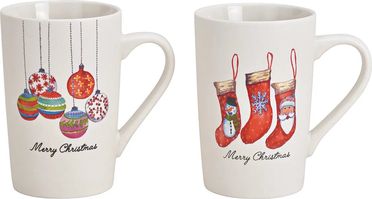 Set mokken kerst decor sokken en kerstballen porselein