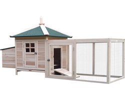 PawHut kippenhok - legnest - waterdicht - massief houten - helling - natur