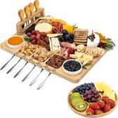 Kicinn Borrelplank - Tapasplank - Kaasplank - Serveerplank - Borrelplank Hout - Incl. Kaasmesjes, Vorkjes, schaaltjes en extra Serveerplank – Bamboe