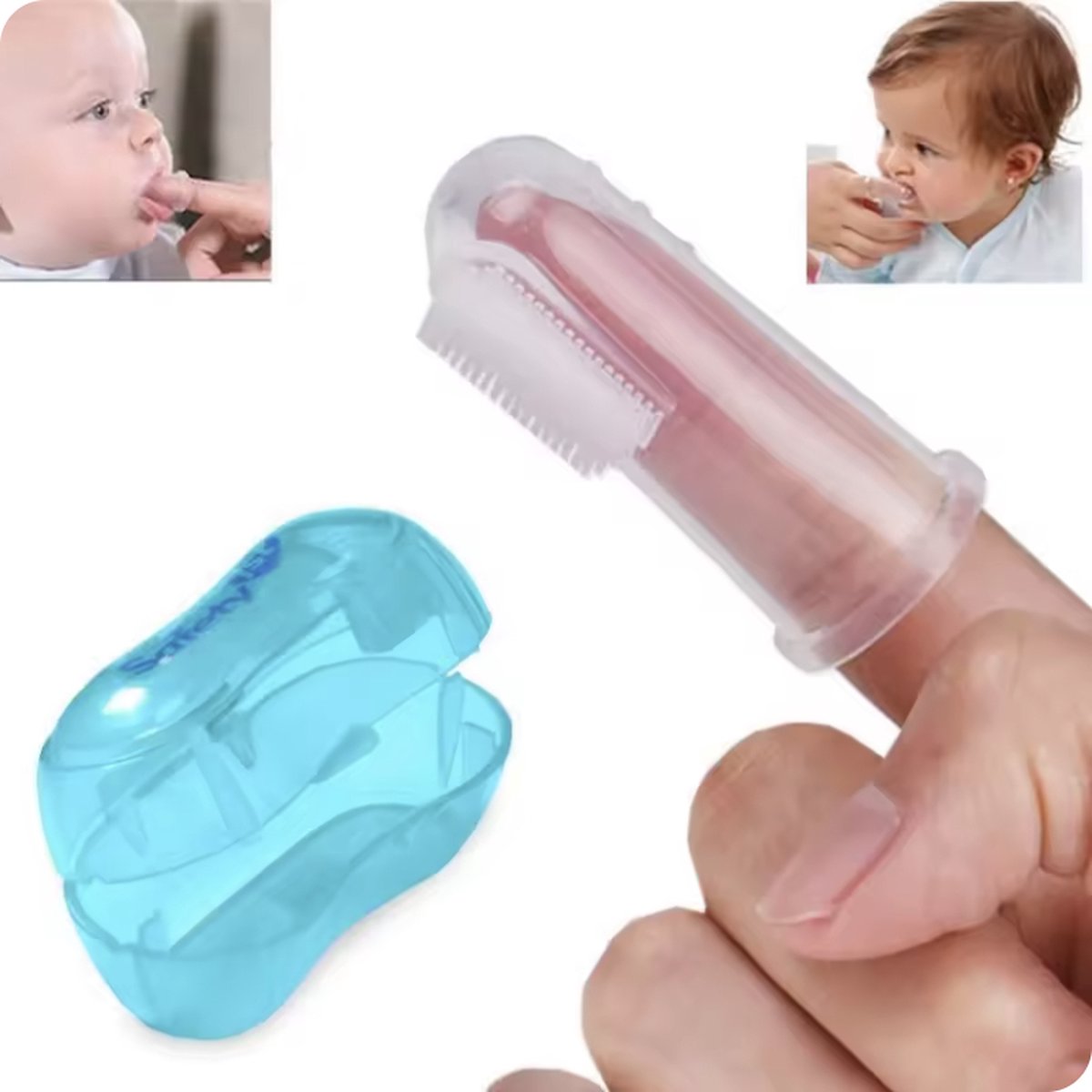 Tandenborstel Baby - Vingertandenborstel - Kleur: Blauw - Pasgeboren Tandenverzorging - Siliconen Borstel voor Zuigeling en Kind - Orale Hygiëne Tanden Cleaning - Baby Tandenborstel voor Mondverzorging