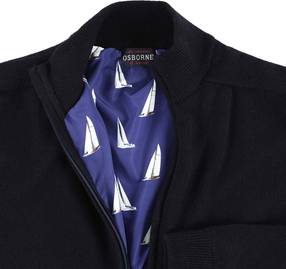 Osborne Knitwear Windstopper cardigan met rits heren – Trui met rits heren in Lamswol - Pullover Heren - Navy - Voering met bootprint - 3XL