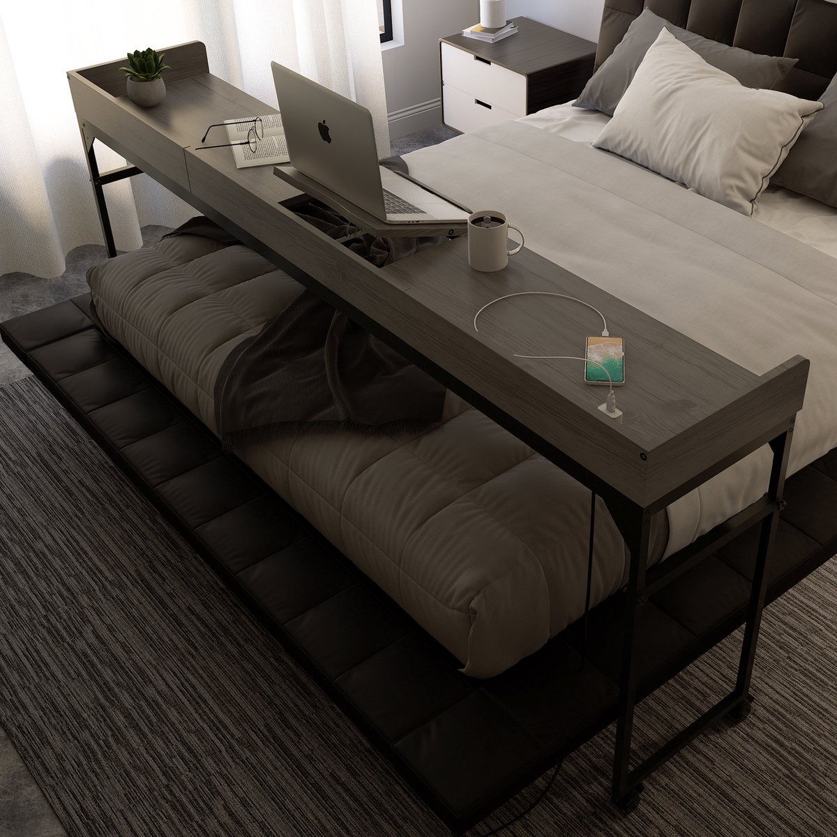 DreamDesk Bedtafel Op Wielen Verstelbare Tafel Voor Over Bed Bed Tafel - 213 cm - Bedtafels