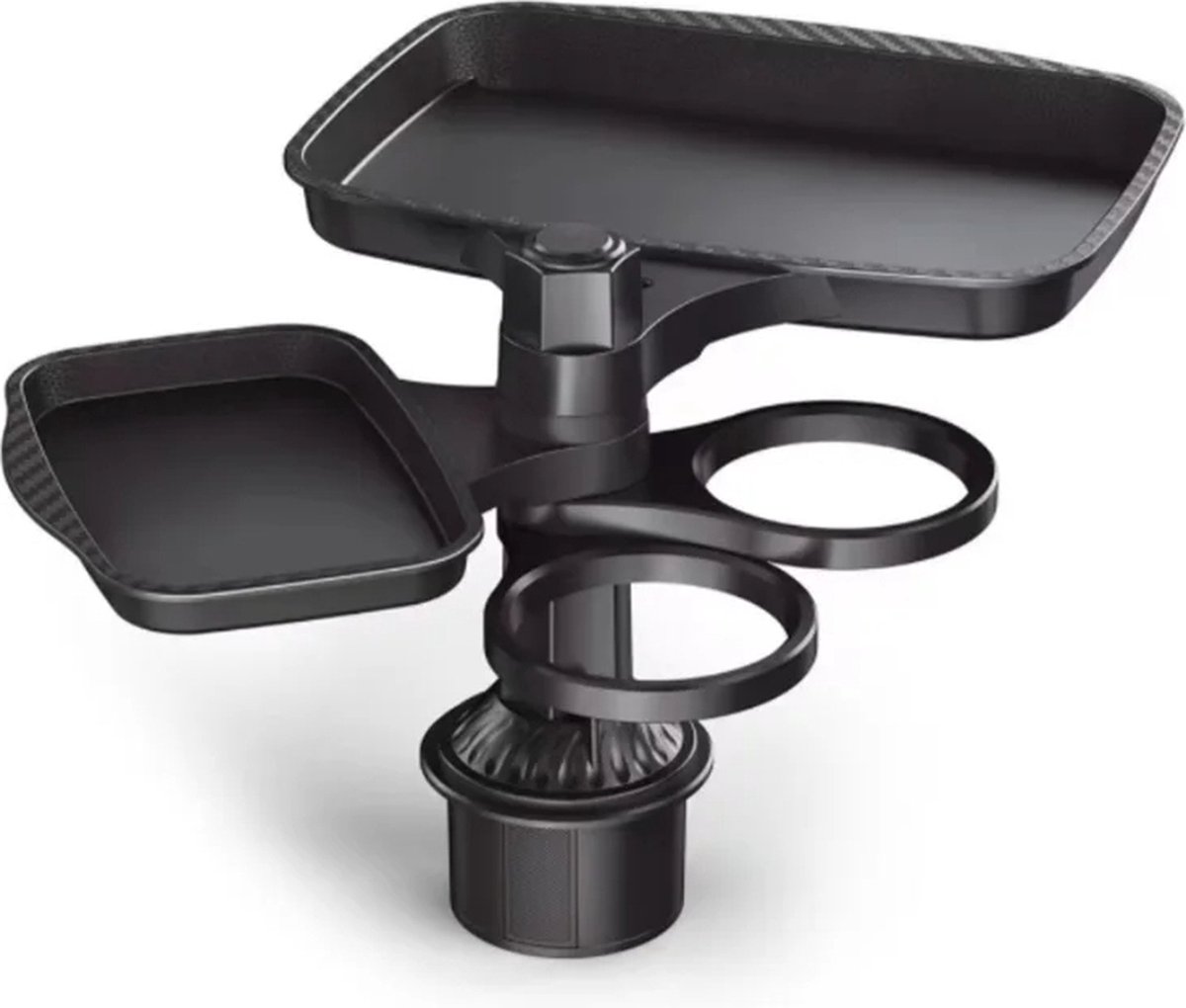 AnyPrice® 4-in-1 Bekerhouder voor Auto - Grote Multifunctionele Car Cup Holder - Met Telefoonhouder, Afneembaar Dienblad & 360° Verstelbare Autotafel - Perfect voor Reizen, Snacks, Drinken & Organisatie - Zwart