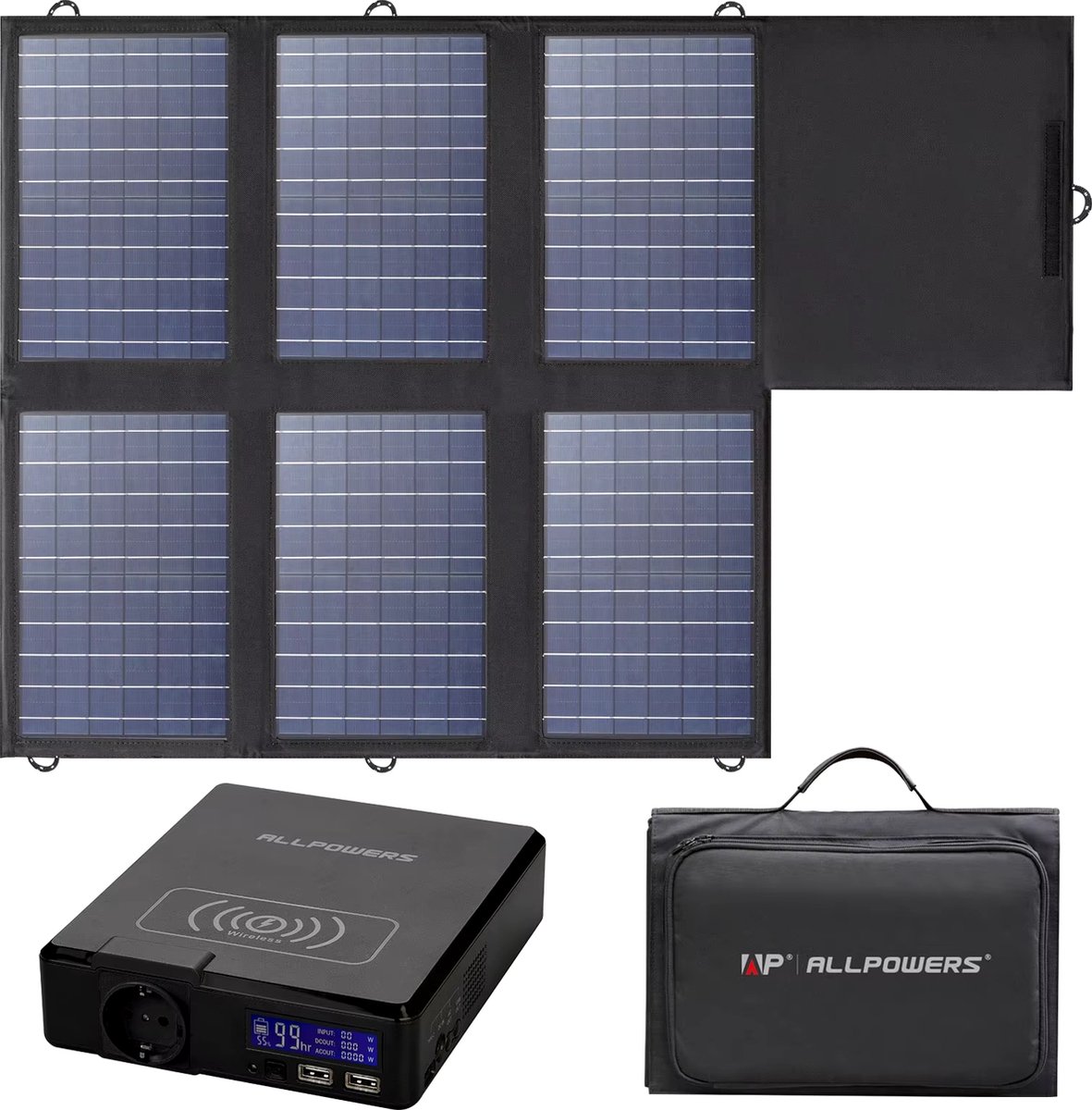 Opvouwbaar zonnepaneel - 100W - 41600mAh - Powerbank - Extreem snel opgeladen - Set - Krachtig 154Wh - Solar - Powerstation - Camper - Boot - Onderweg - Opvouwbaar - Compact - 220V - All in one -