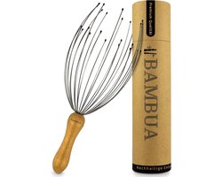 BAMBUA - Hoofdmassagespin met 24 vingers - Scalp Massager - Hoofd Massage Bamboe handvat - Gemaakt van Moso-Bambus - Premium hoofdmassage apparaat voor ontspanningsgevoelens