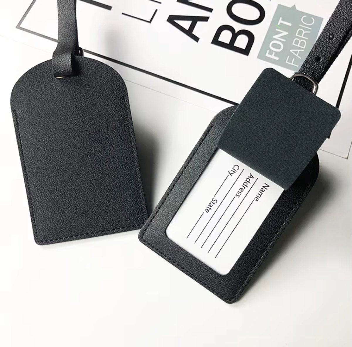 Actie4you® - Kofferlabels - Bagagelabels - Leer - Venster - 2 stuks – Zwart