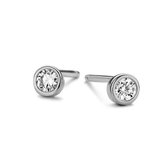 New Bling 9NB 0521 Clips d'oreilles en argent pour dames - Zircone - 3 mm - Couleur argent