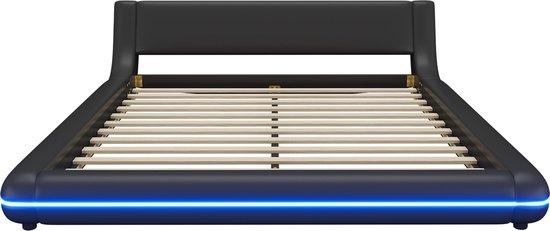 Lit double Sweiko 160*200 cm, éclairage LED, PU, ​​noir