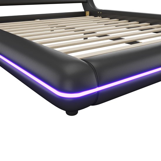 Lit double Sweiko 160*200 cm, éclairage LED, PU, ​​noir
