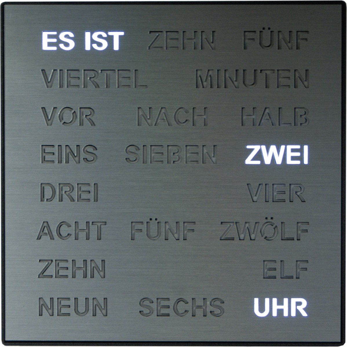 Intertime | Woordklok | Wandklok | Tafelklok | 28x28 | Zilver| Duits