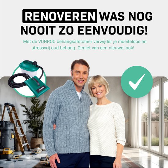VONROC Behangafstomer – 2000W – Tankcapaciteit 4.5 liter – 3.5m stoomslang