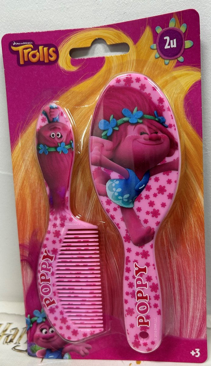 “Trolls Haaraccessoires Set - Borstel & Kam - Meisjes Cadeau - Haarverzorging - Fans van Trolls”