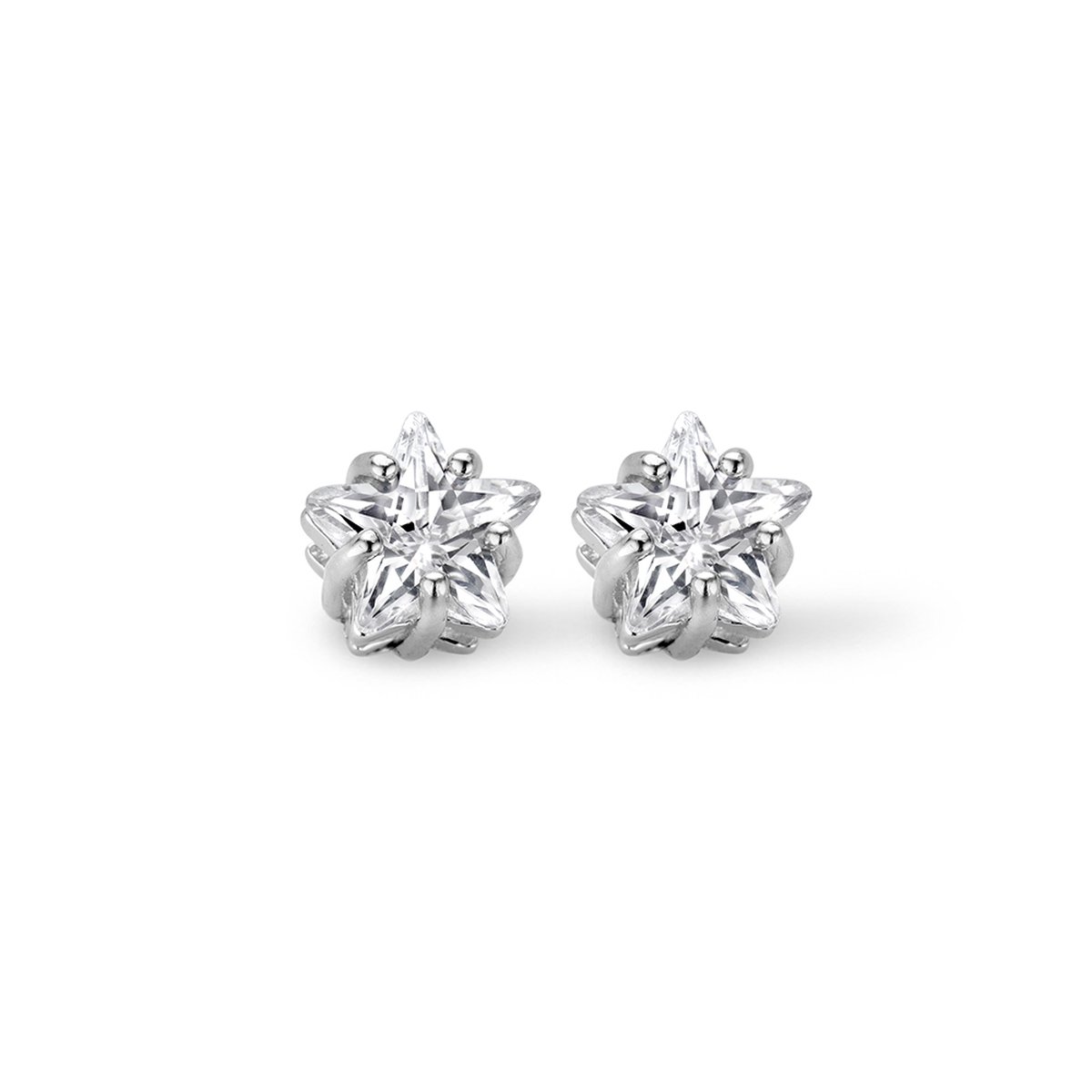 New Bling 9NB-0007 Zilveren oorstekers - zirkonia ster 6 mm - zilverkleurig