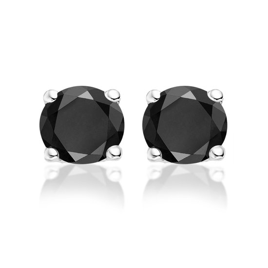 New Bling 9NB-0026 - Clous d'oreilles en argent - zircone ronde 8 mm - argenté / noir