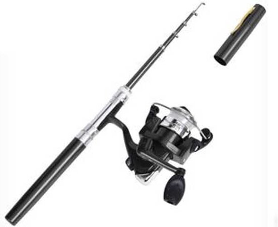 Petite Canne à Pêche Taille Stylo - Canne casting avec moulinet - Poche - 20 CM - Canne à pêche