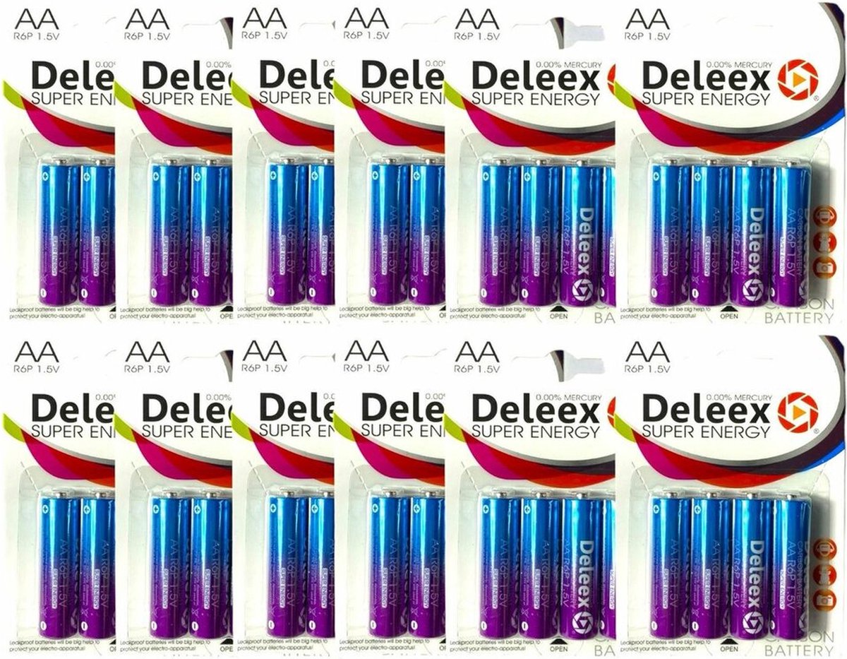 Deleex - penlite batterijen - AA R6P 1.5V - 48 stuks