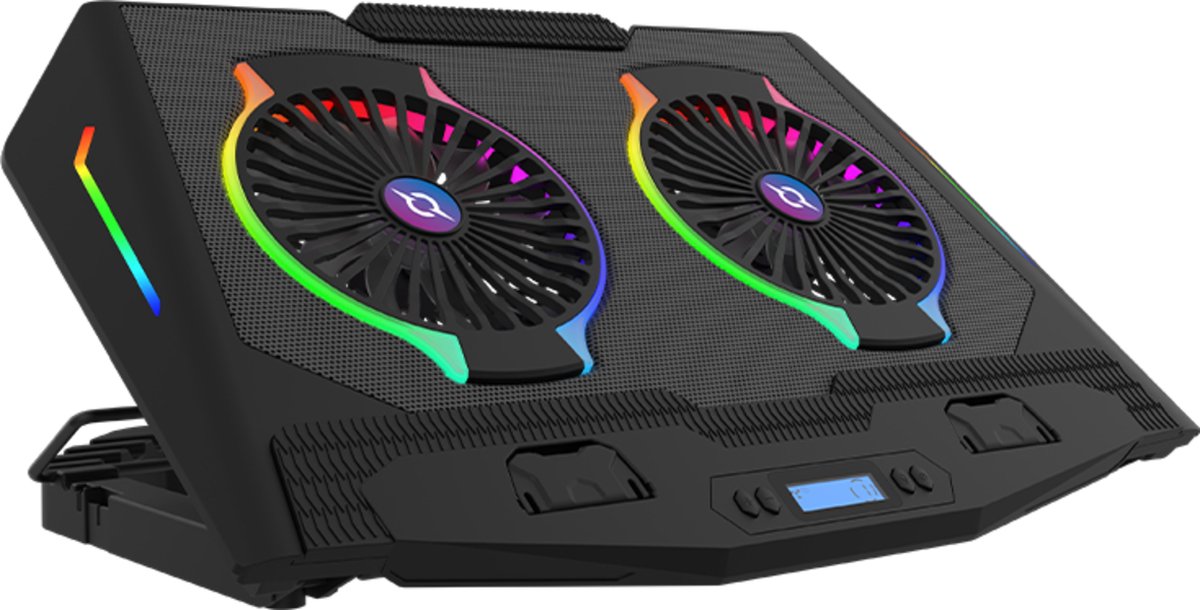 AQIRYS - ZENITH - GAMING LAPTOP COOLER - RGB - 410 x 282 x 40 mm - ZWART en RGB - 4 FANS - 36W - Speciale koelmodule