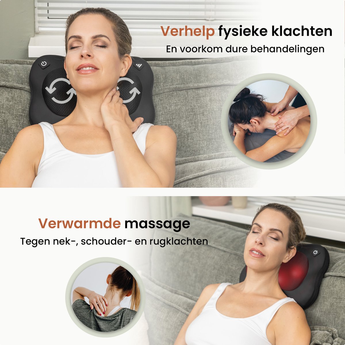 Afbeelding 3 van BrellaVio Draadloos Massagekussen + Massagebal - Massage Apparaat met Infrarood Warmte - Verstelbare Stoelbevestiging - Elektrisch Nekmassage Apparaat voor Nek - Schouder - Rug - Voeten - Shiatsu Massage Apparaten