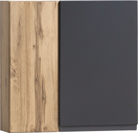 Badkamer wandkast SOLNA-56, hoogglans wit met wotan eiken, B x H x D c Badkamer wandkast SOLNA-56, hoogglans wit met wotan eiken, B x H x D c