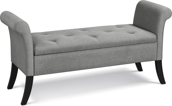Yaheetech 2-delige zitbank met opbergruimte, opbergdoos, zitkruk opvouwbaar, zitkist met armleuningen, max. belastbaarheid 300 kg, bekleding van stof, zithoogte 46 cm, lichtgrijs