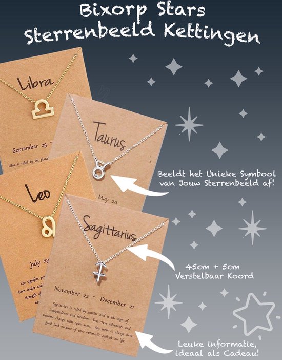 Bixorp Stars Set de 3 Colliers Verseau/ Waterman – Collier doré sur étiquette cadeau – Set de Bijoux Constellation/ Zodiac