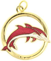 Behave Hanger dolfijnen goud kleur rood emaille 3 cm