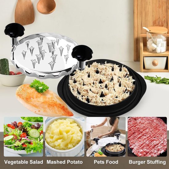 Kip shredder - Handmatige vleesversnipperaar - ShredMachine - Geschikt voor het maken van salades - chicken shredder - Vlees Vermalser - Zwart - 25*25*8.5cm - kunststof