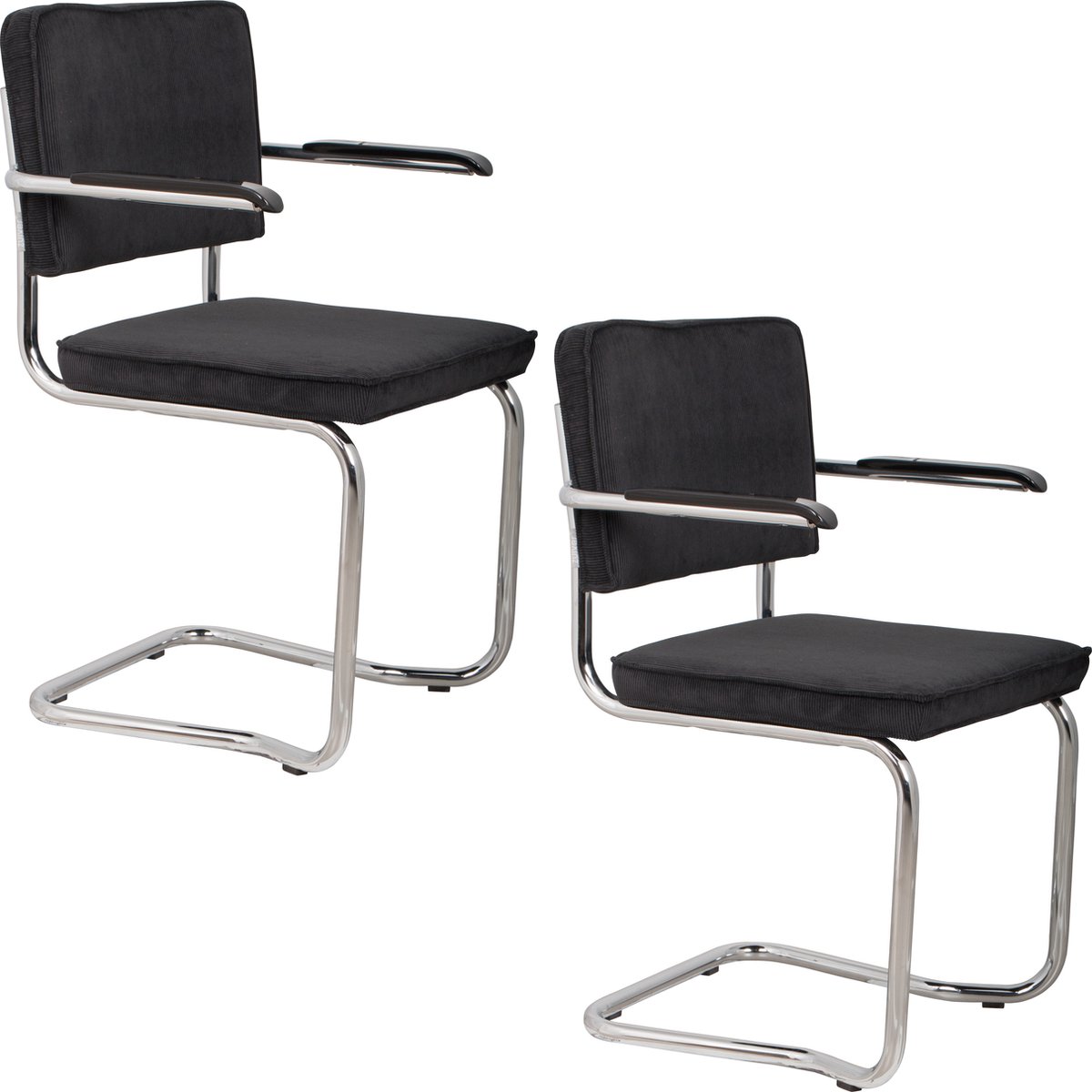 Ridge Kink Rib Eetkamerstoelen Armleuning Zwart - Set van 2