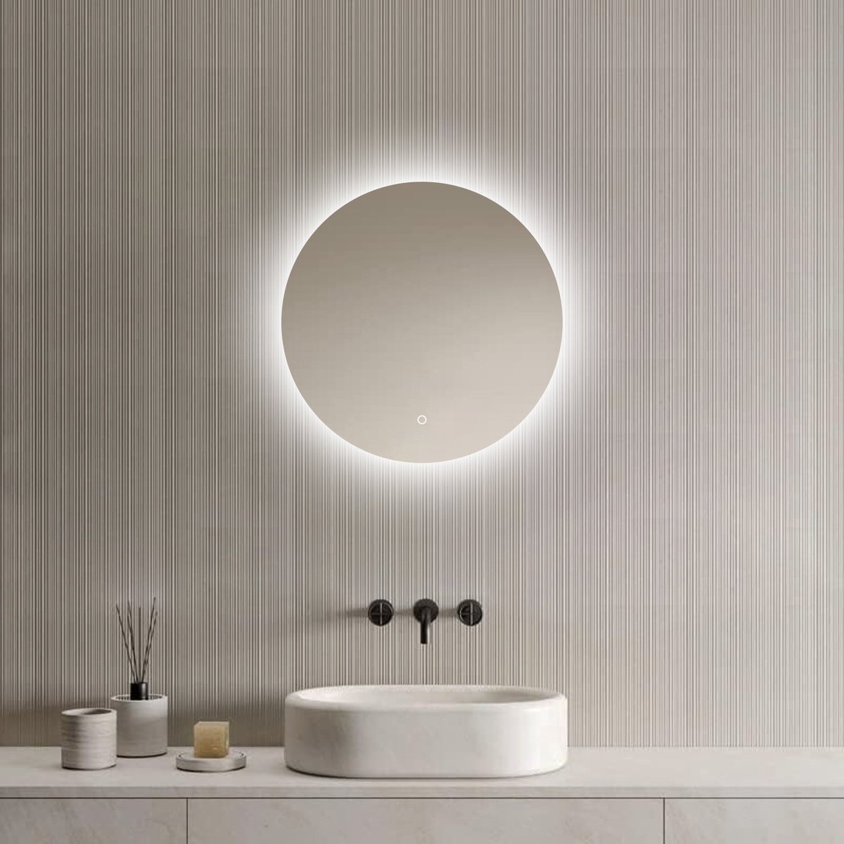 Loxa - Ronde Badkamerspiegel Lena Met Led 50cm - Dimbaar - Condensvrij Vlak - Duurzame Kwaliteit - Eenvoudige Installatie