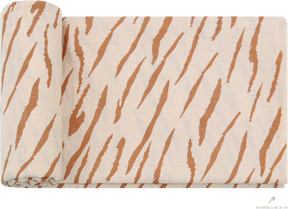 Goedkoopste Rammelaar&Co - Hydrofiele Doek XL - 120x120 cm - 70 Bamboe & 30 Katoen - Zacht en Soepel - Oranje Zebra Patroon - Inbakerdoek - Spuugdoek - Kraamcadeau – Inbakeren