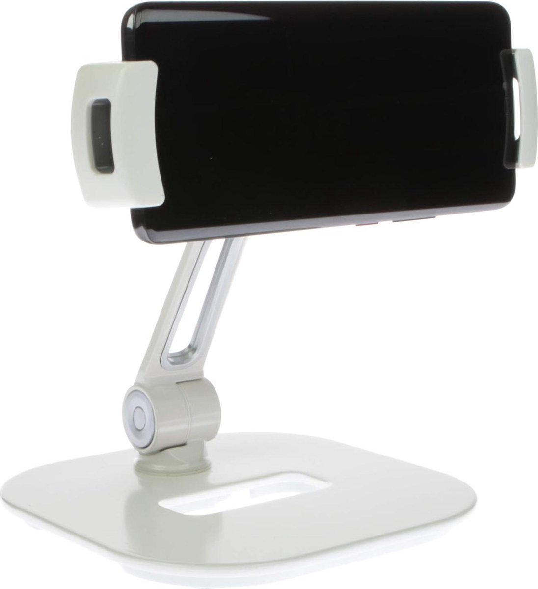 Unversele houder 360 ° draaibaar |Tafelmodel Voor tablet, mobiele telefoon, smartphone & camera | Stabiele aluminium voet | Desktopstaander | wit